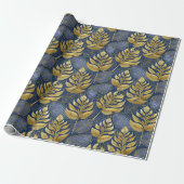 Blauw Goud Kerstmispatroon#29 ID1009 Cadeaupapier (Uitgerold)