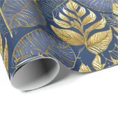 Blauw Goud Kerstmispatroon#29 ID1009 Cadeaupapier (Rol Hoek)