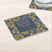 Blauw Goud Kerstmispatroon#29 ID1009 Kartonnen Onderzetters (Schuin)