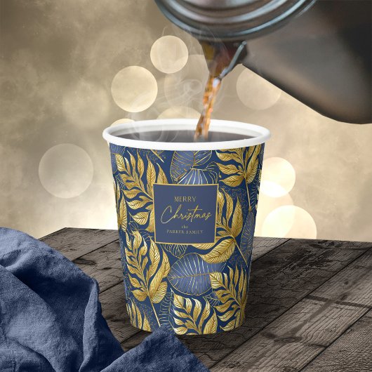 Blauw Goud Kerstmispatroon#29 ID1009 Papieren Bekers