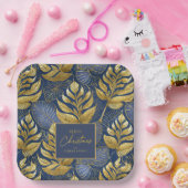 Blauw Goud Kerstmispatroon#29 ID1009 Papieren Bordje (Feest)