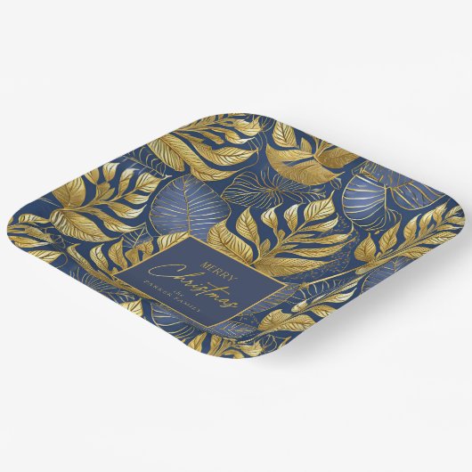 Blauw Goud Kerstmispatroon#29 ID1009 Papieren Bordje (Gebogen)