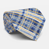 Blauw Goud Kerstmispatroon#2 ID1009 Stropdas (Opgerold)