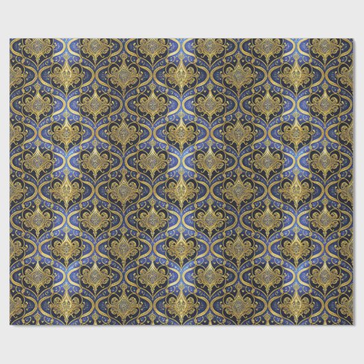 Blauw Goud Kerstmispatroon#30 ID1009 Cadeaupapier (Vlak)