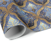 Blauw Goud Kerstmispatroon#31 ID1009 Cadeaupapier (Rol Hoek)