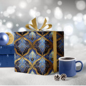 Blauw Goud Kerstmispatroon#31 ID1009 Cadeaupapier