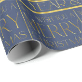 Blauw Goud Kerstmispatroon#34 ID1009 Cadeaupapier (Rol Hoek)