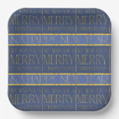 Blauw Goud Kerstmispatroon#34 ID1009 Papieren Bordje (Voorkant)