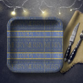 Blauw Goud Kerstmispatroon#34 ID1009 Papieren Bordje