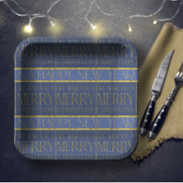 Blauw Goud Kerstmispatroon#34 ID1009 Papieren Bordje