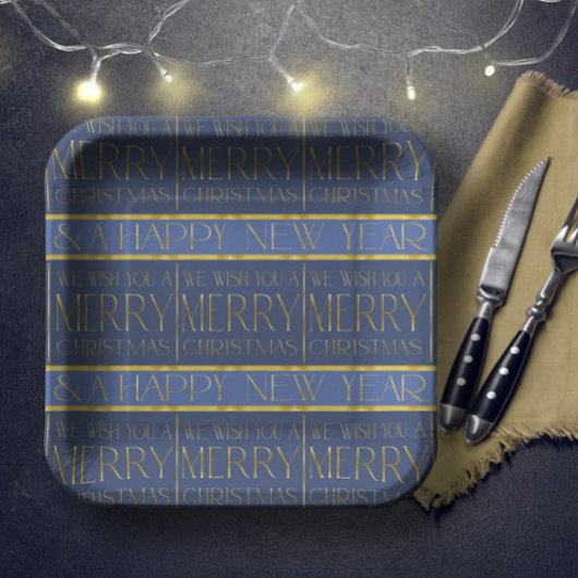 Blauw Goud Kerstmispatroon#34 ID1009 Papieren Bordje