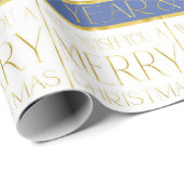 Blauw Goud Kerstmispatroon#35 ID1009 Cadeaupapier (Rol Hoek)