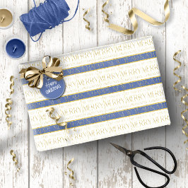 Blauw Goud Kerstmispatroon#35 ID1009 Cadeaupapier