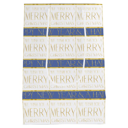 Blauw Goud Kerstmispatroon#35 ID1009 Medium Cadeauzakje (Achterkant)