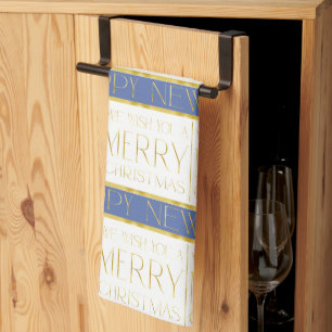 Blauw Goud Kerstmispatroon#35 ID1009 Theedoek