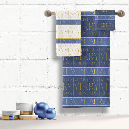 Blauw Goud Kerstmispatroon#35b ID1009 Bad Handdoek