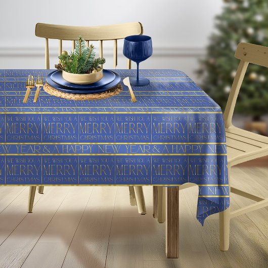 Blauw Goud Kerstmispatroon#35b ID1009 Tafelkleed