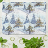 Blauw Goud Kerstmispatroon#4 ID1009 Theedoek (Gevouwen)