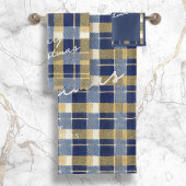Blauw Goud Kerstmispatroon#7 ID1009 Bad Handdoek