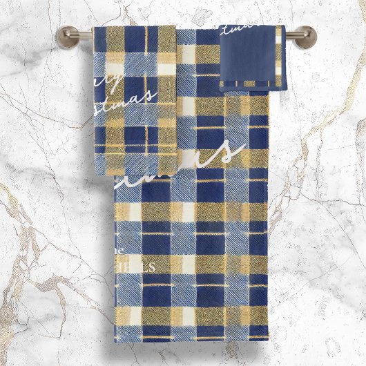 Blauw Goud Kerstmispatroon#7 ID1009 Bad Handdoek