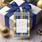 Blauw Goud Kerstmispatroon#7 ID1009 Cadeaulabel