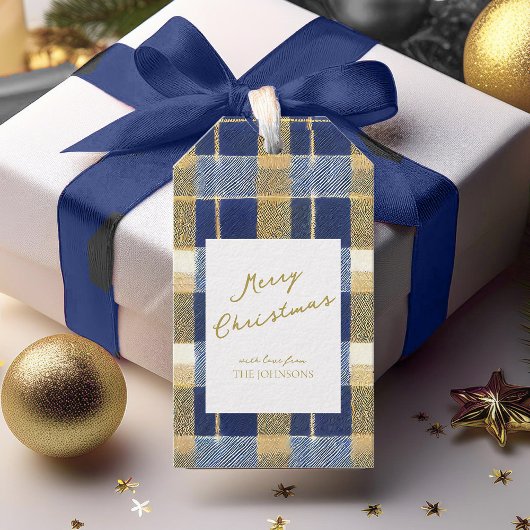 Blauw Goud Kerstmispatroon#7 ID1009 Cadeaulabel
