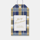 Blauw Goud Kerstmispatroon#7 ID1009 Cadeaulabel (Voorkant)