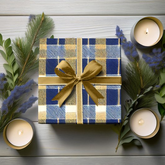 Blauw Goud Kerstmispatroon#7 ID1009 Cadeaupapier