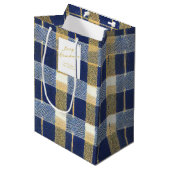 Blauw Goud Kerstmispatroon#7 ID1009 Medium Cadeauzakje (Voorkant Gekanteld)
