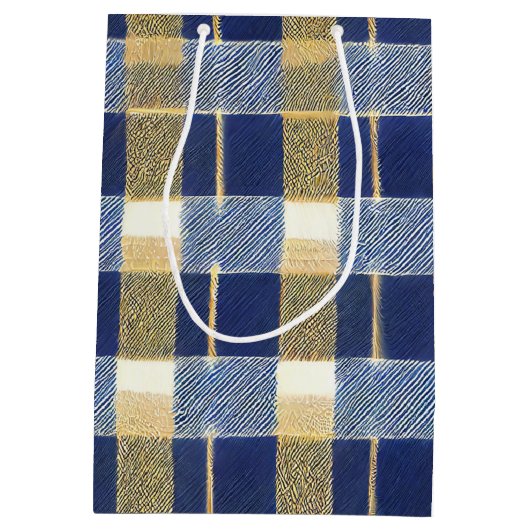 Blauw Goud Kerstmispatroon#7 ID1009 Medium Cadeauzakje (Achterkant)