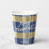 Blauw Goud Kerstmispatroon#7 ID1009 Papieren Bekers (Achterkant)