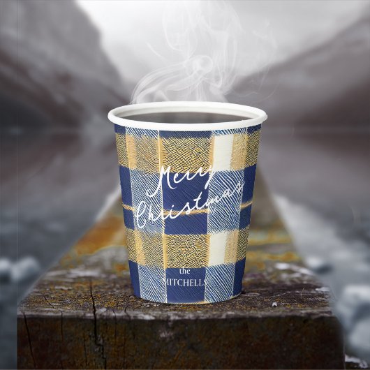 Blauw Goud Kerstmispatroon#7 ID1009 Papieren Bekers