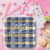 Blauw Goud Kerstmispatroon#7 ID1009 Papieren Bordje (Feest)