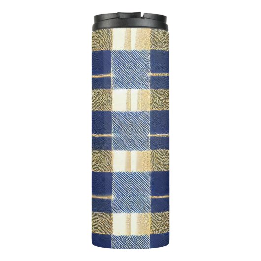 Blauw Goud Kerstmispatroon#7 ID1009 Thermosbeker (Achterkant)