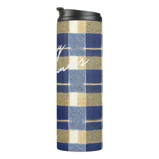 Blauw Goud Kerstmispatroon#7 ID1009 Thermosbeker (Geroteerd rechts)