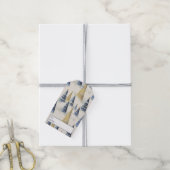 Blauw Goud Kerstmispatroon#8 ID1009 Cadeaulabel (Met Touw)