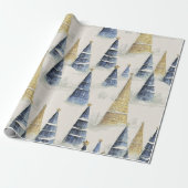 Blauw Goud Kerstmispatroon#8 ID1009 Cadeaupapier (Uitgerold)