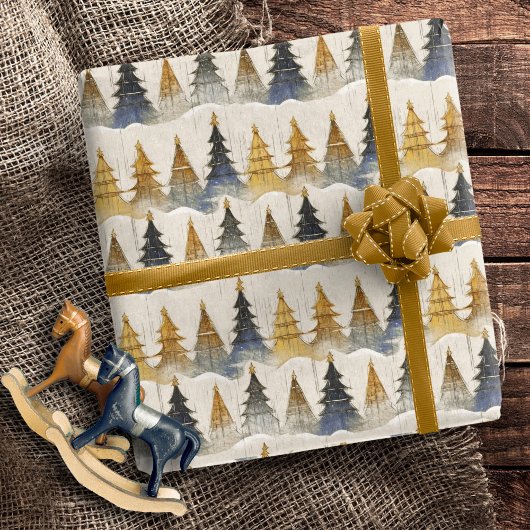 Blauw Goud Kerstmispatroon#9 ID1009 Cadeaupapier