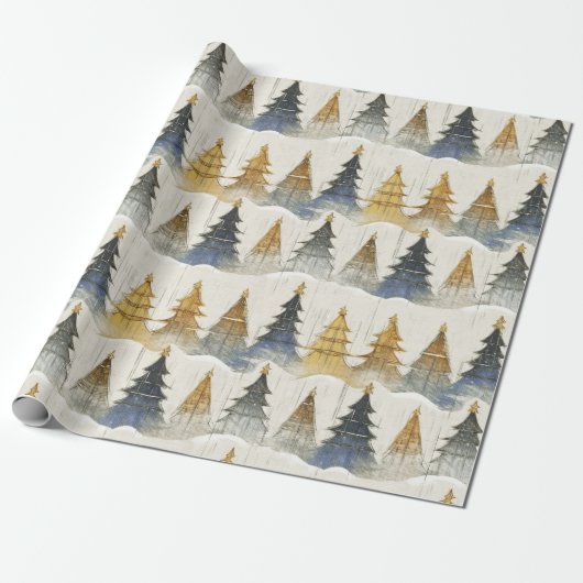 Blauw Goud Kerstmispatroon#9 ID1009 Cadeaupapier (Uitgerold)