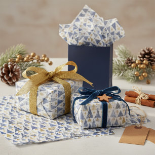 Blauw Goud Kerstpatroon#25 ID1009 Tissuepapier
