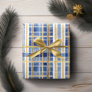 Blauw Goud Kerstpatroon#2 ID1009 Cadeaupapier