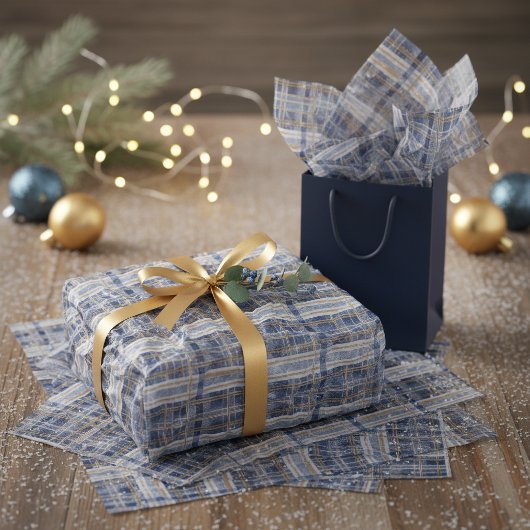 Blauw Goud Kerstpatroon#2 ID1009 Tissuepapier