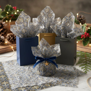 Blauw Goud Kerstpatroon#30 ID1009 Tissuepapier