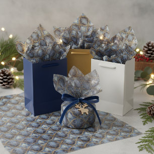 Blauw Goud Kerstpatroon#31 ID1009 Tissuepapier