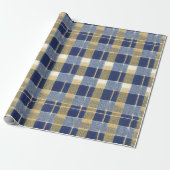 Blauw Goud Kerstpatroon#7 ID1009 Cadeaupapier (Uitgerold)