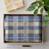 Blauw Goud Kerstpatroon#7 ID1009 Tissuepapier (Geschenk)