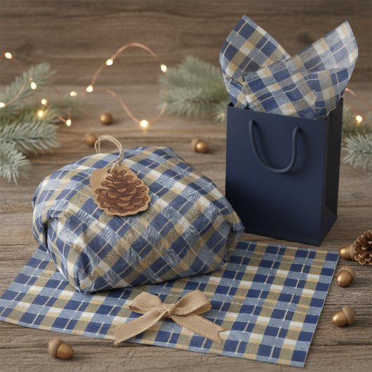 Blauw Goud Kerstpatroon#7 ID1009 Tissuepapier