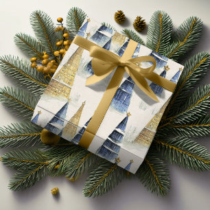 Blauw Goud Kerstpatroon#8 ID1009 Cadeaupapier