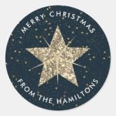 Blauw & Goud | Kerstster Ronde Sticker (Voorkant)
