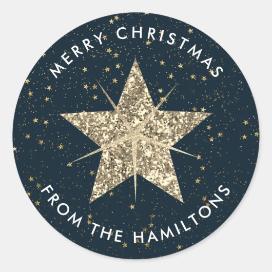 Blauw & Goud | Kerstster Ronde Sticker (Voorkant)